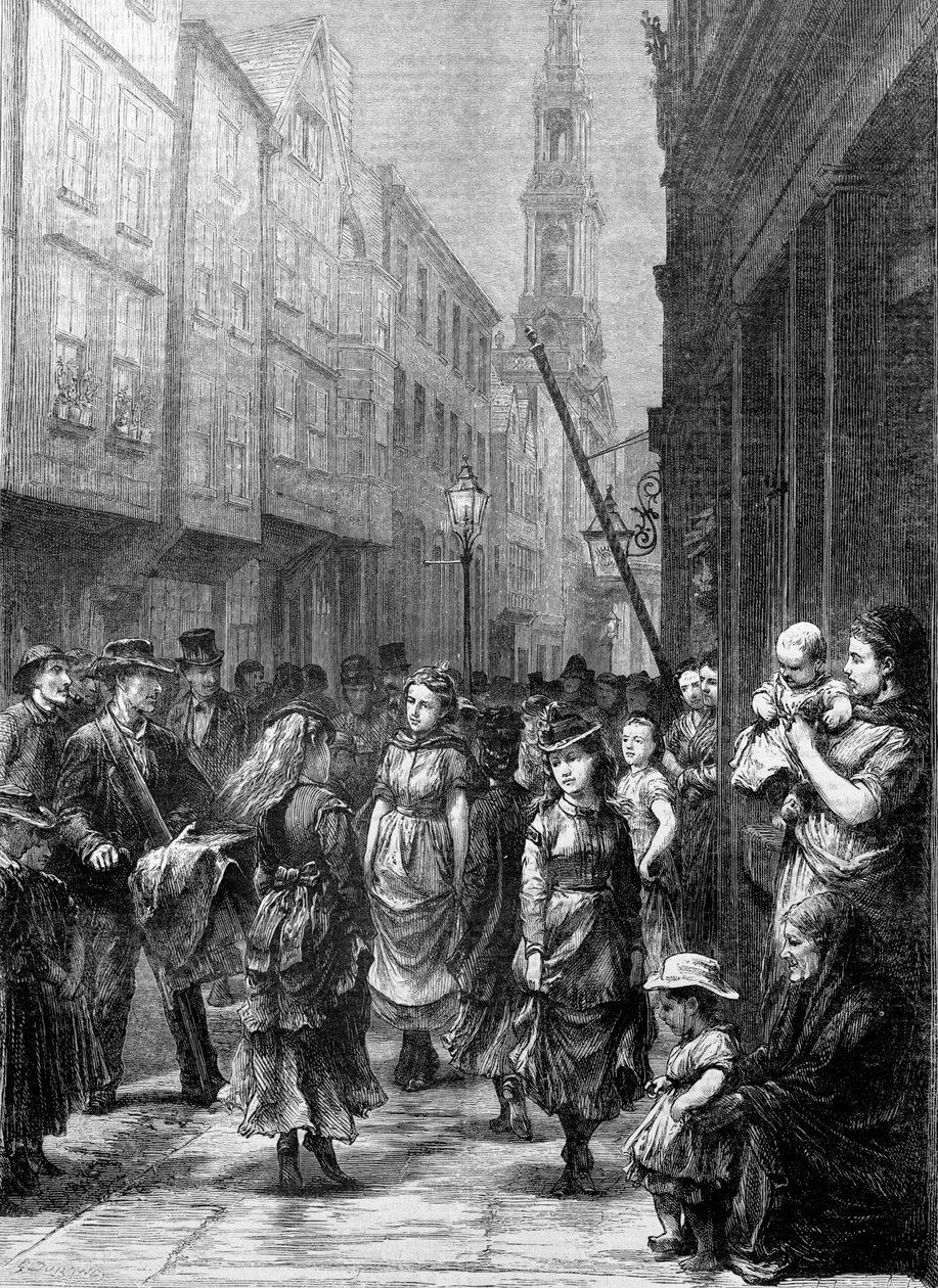 Alacsony életű lányok, akik kereskedésért táncolnak, Drury Lane, City of Westminster, London, c1852-c1883 alkotó: Gustave Dore