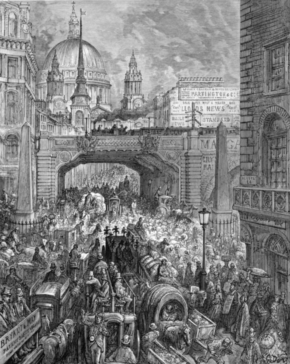 „Ludgate Hill – Egy háztömb az utcában”, 1872. alkotó: Gustave Dore
