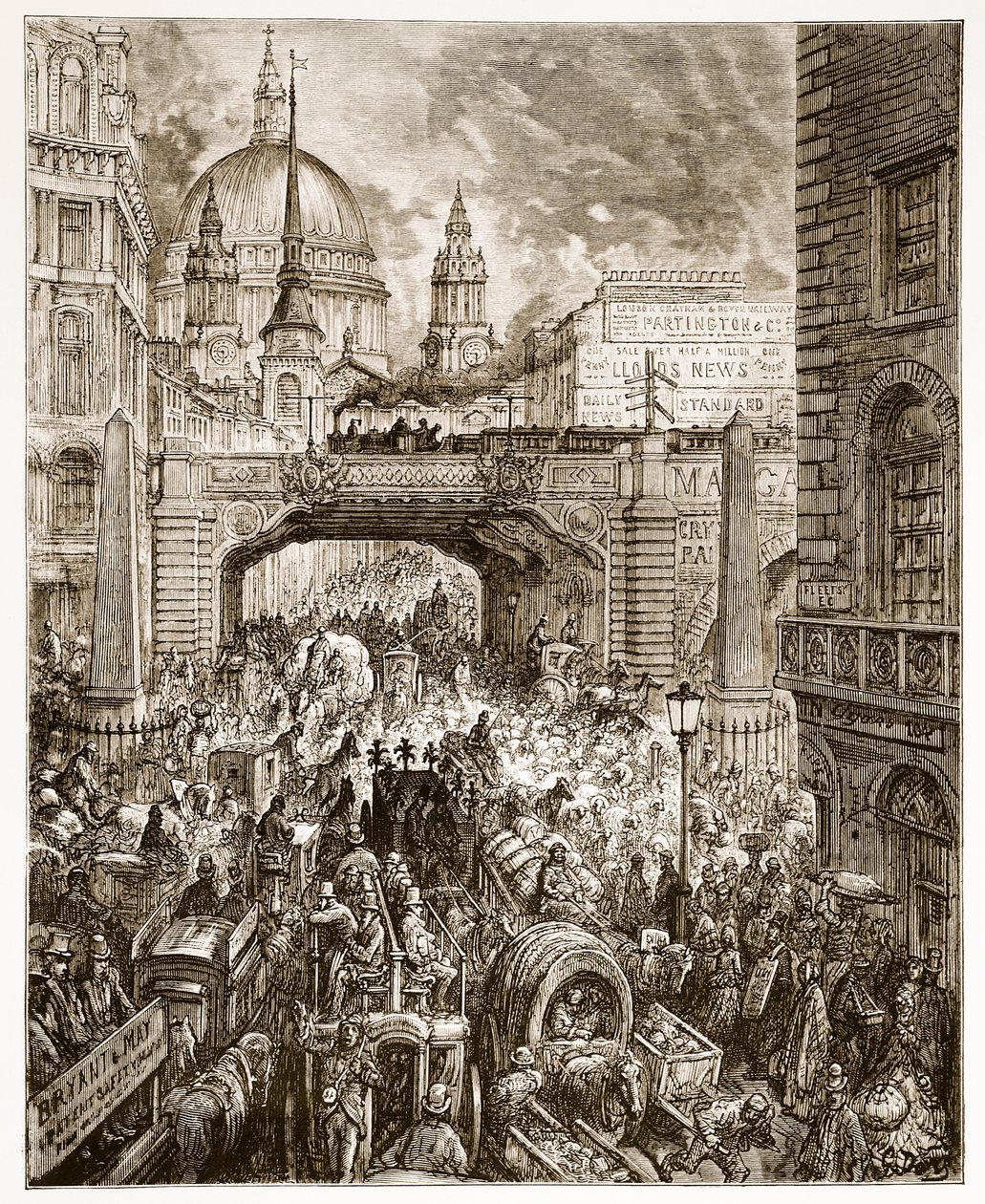 Ludgate Hill, a „London, egy zarándoklat”-ból, írta William Blanchard Jerrold (1826-94) pub. 1872 alkotó: Gustave Dore