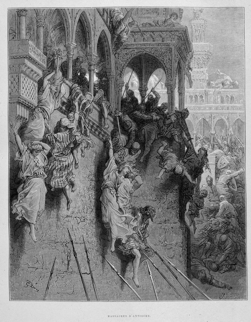 Antiochiai mészárlások az első keresztes hadjárat során – Gustave Doré metszet alkotó: Gustave Dore