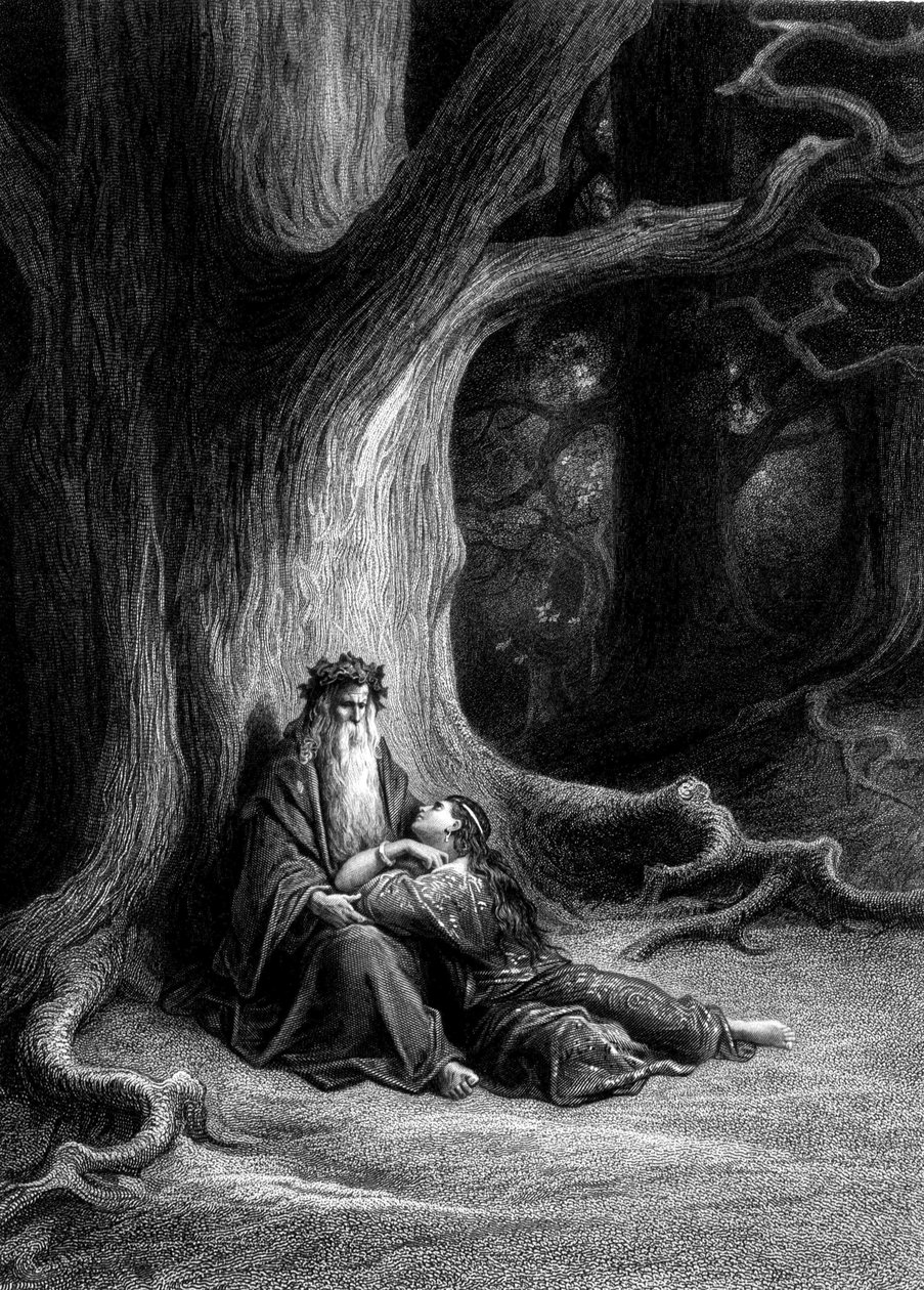 Merlin és Viviane a Broceliande-erdőben (Cycle des chevaliers de la Table Ronde) - Alfred Tennyson „Viviane” című művében, G. Doré illusztrációja alkotó: Gustave Dore