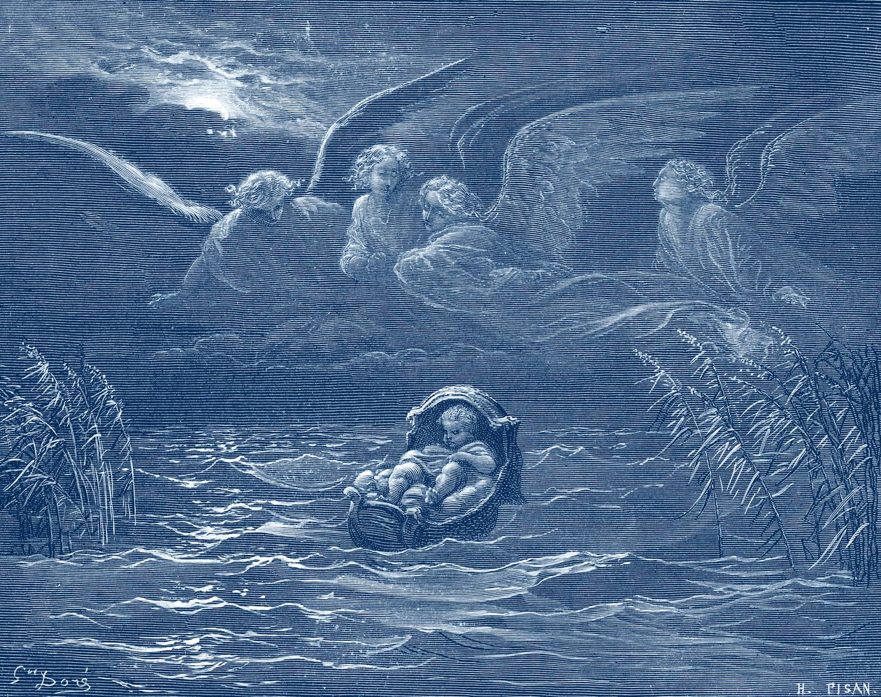 Mózes a Nílus folyón, Doré metszete - Biblia alkotó: Gustave Dore