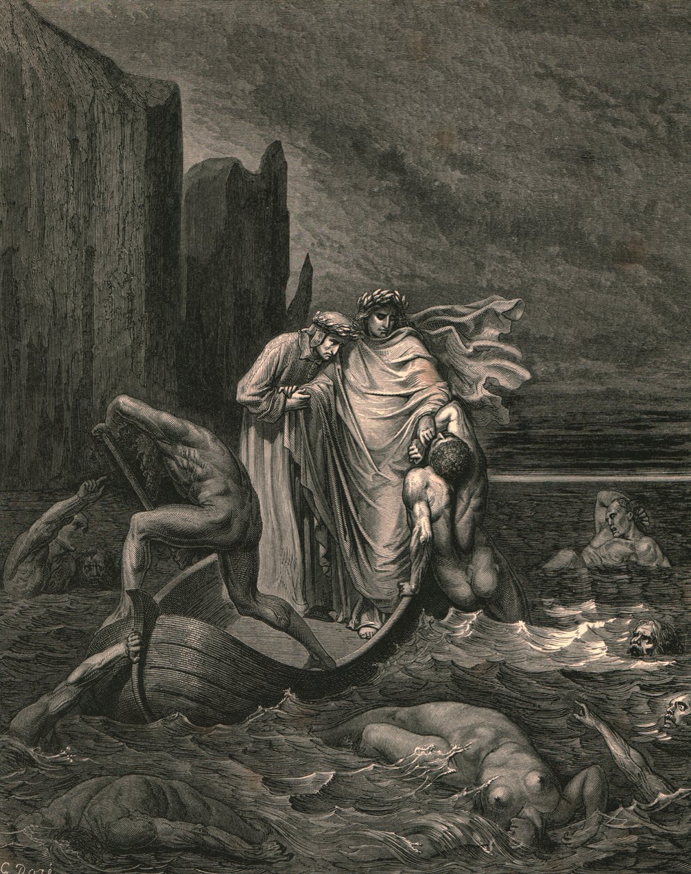 A tanárom bölcs tudatában van, és visszalökte, c1890. alkotó: Gustave Dore