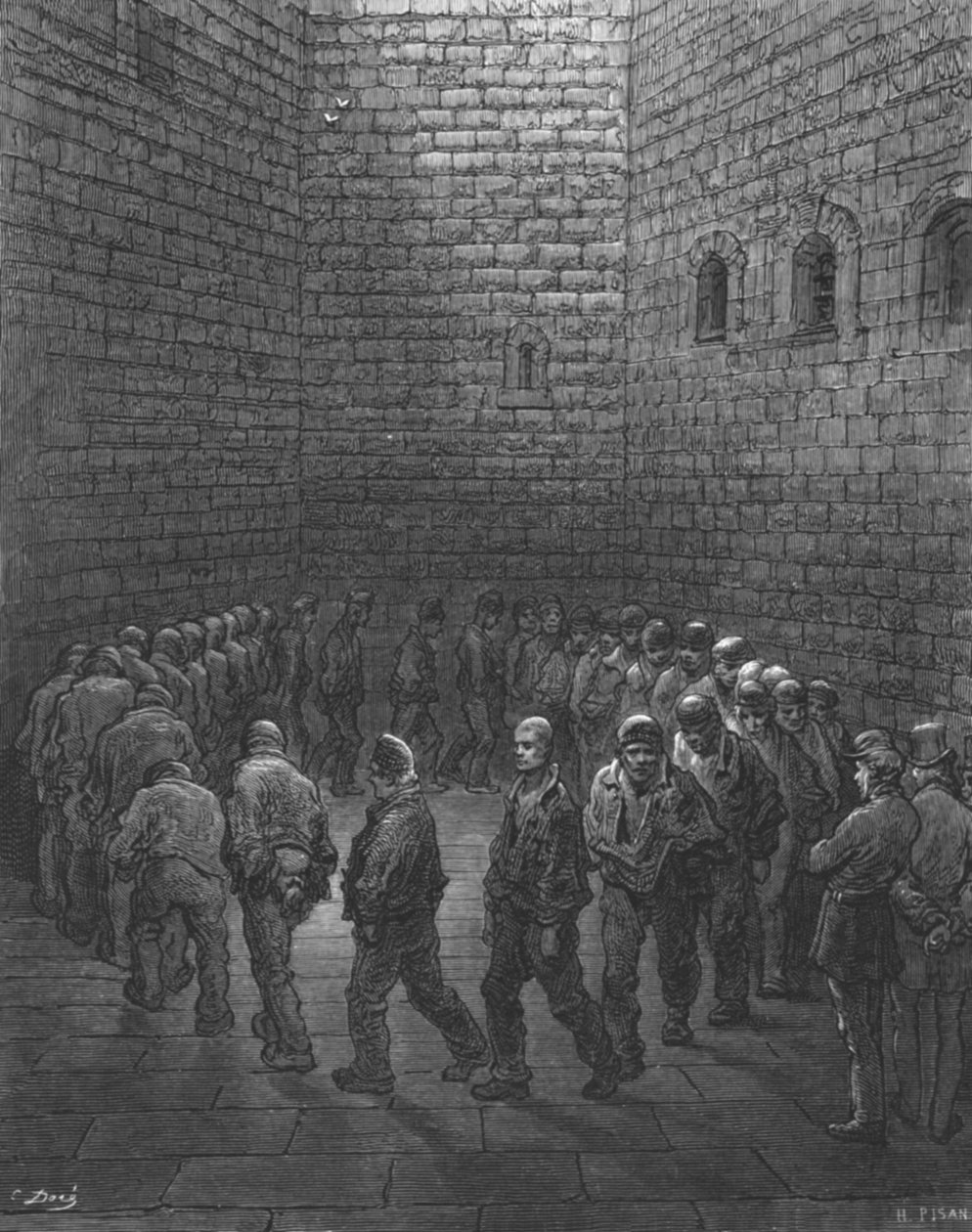 „Newgate – Gyakorlóudvar”, 1872. alkotó: Gustave Dore