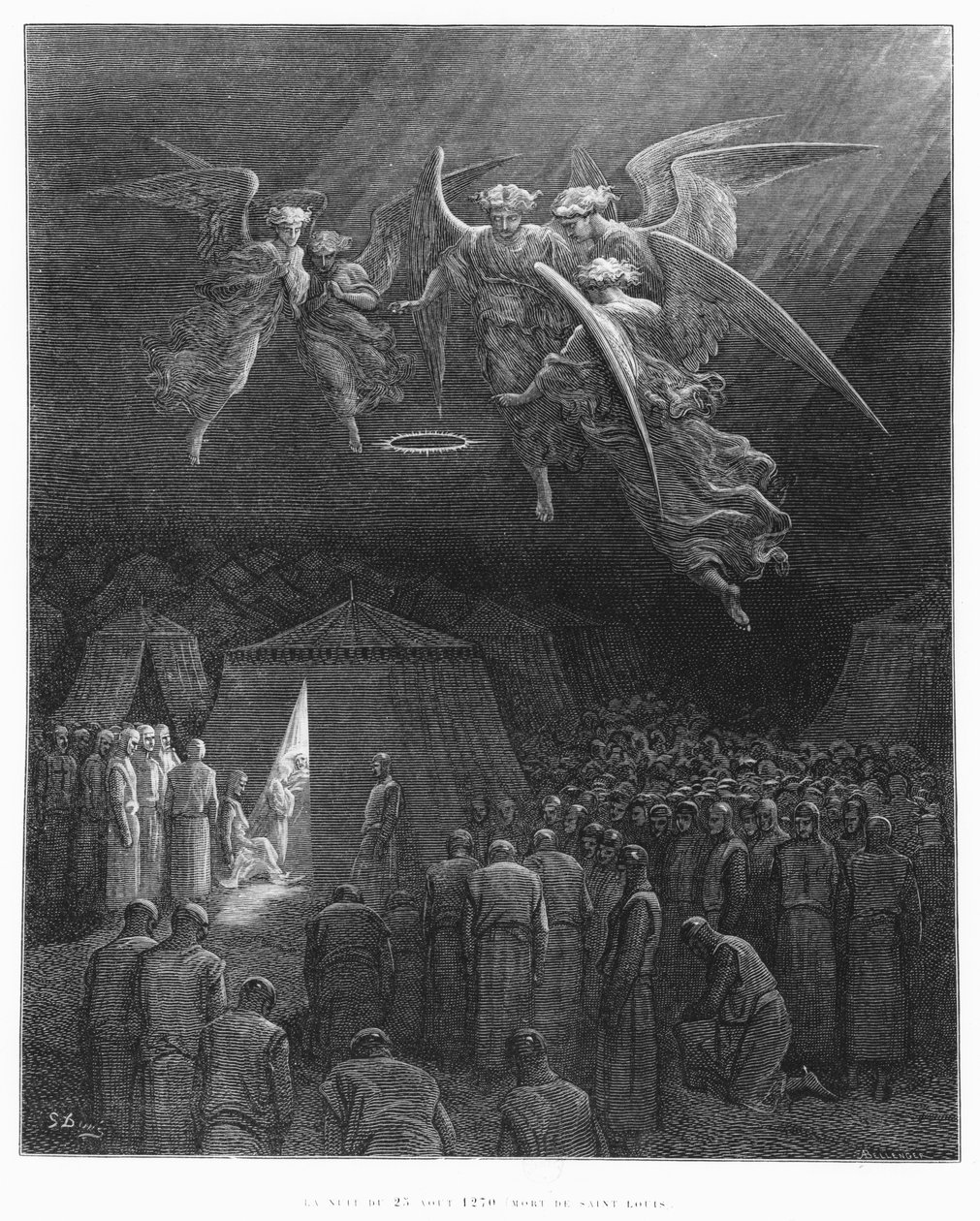1270. augusztus 25-én este, St. Louis halála (1214-70), illusztráció Joseph Michaud (1767-1839) „Histoire des Croisades” című művéből, Albert Bellenger (szül. 1846) metszetében, 1877 alkotó: Gustave Dore