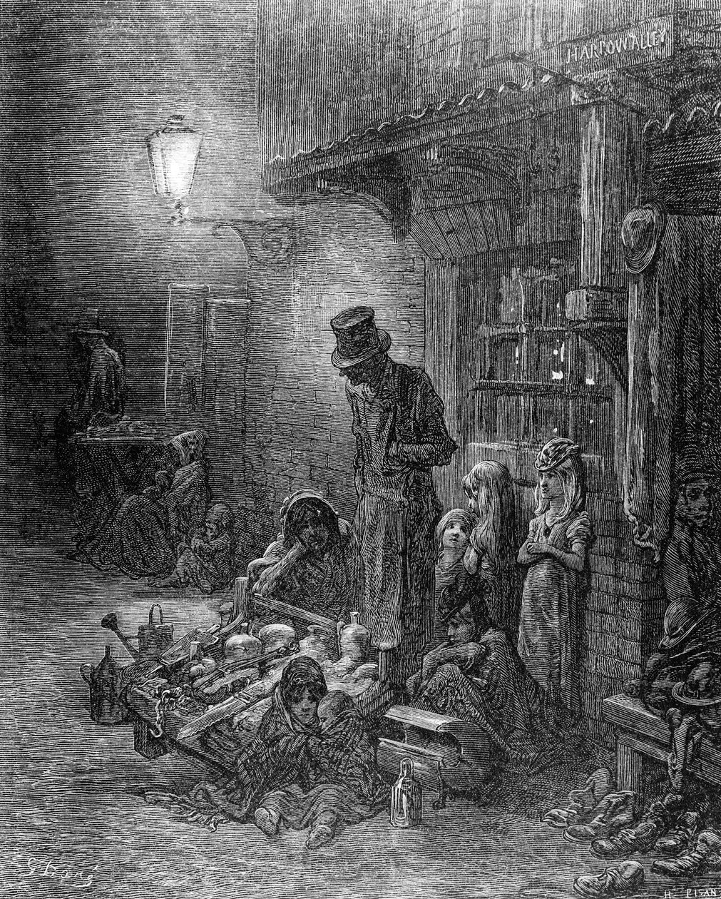 Billingsgate mellett, kilátás a Harrow Alley-ra, a „London, a zarándoklat”-ból, írta William Blanchard Jerrold (1826-84), metszette: Heliodore Joseph Pisan (1822-90), kocsma. 1872 alkotó: Gustave Dore
