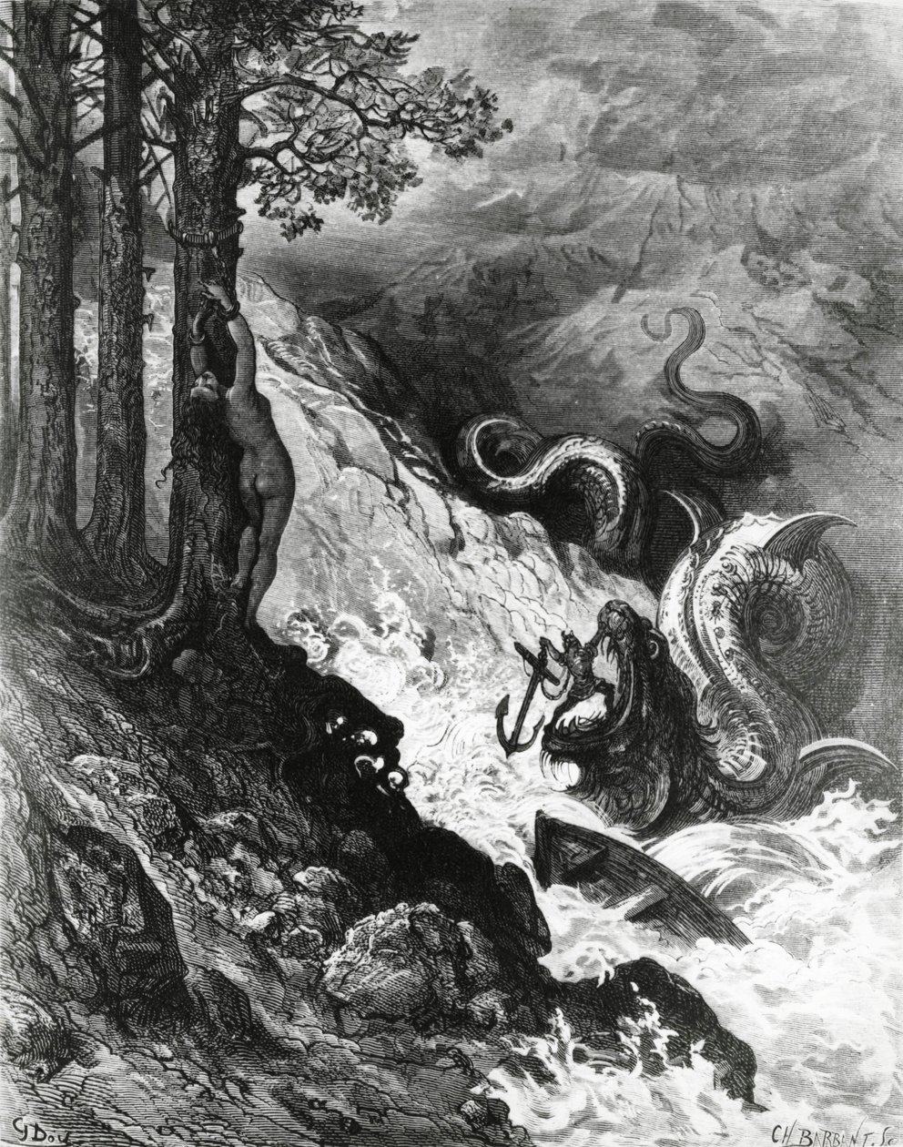Orlando harcol az ork ellen, az Orlandói őrületből, Paul Gustave Dore, illusztráció alkotó: Gustave Dore
