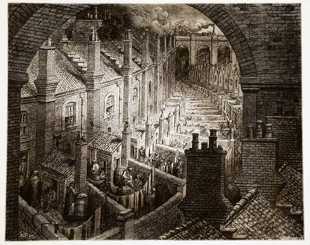 London felett – Vasúton, a „London, egy zarándoklat”-ból, William Blanchard Jerrold (1826-94) írója, Pannemaker metszet, pub. 1872 alkotó: Gustave Dore
