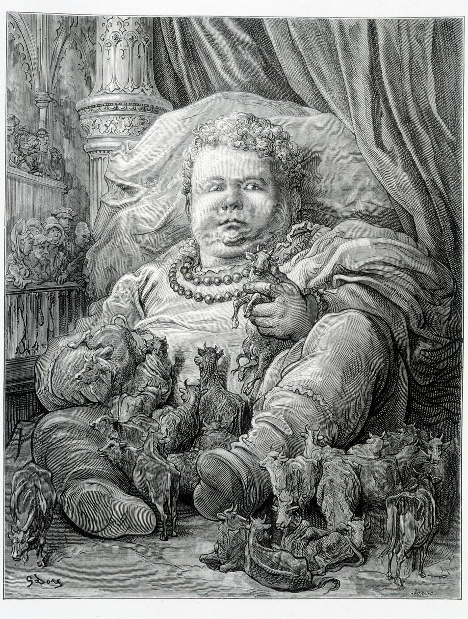 Pantagruel körülveszi a teheneket – Rabelais „” Gargantua”-jában, ill. Gustave Dore alkotó: Gustave Dore