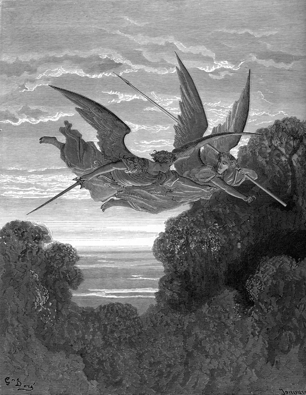 Elveszett paradicsom: Ithuriel és Zephon, Doré. alkotó: Gustave Dore