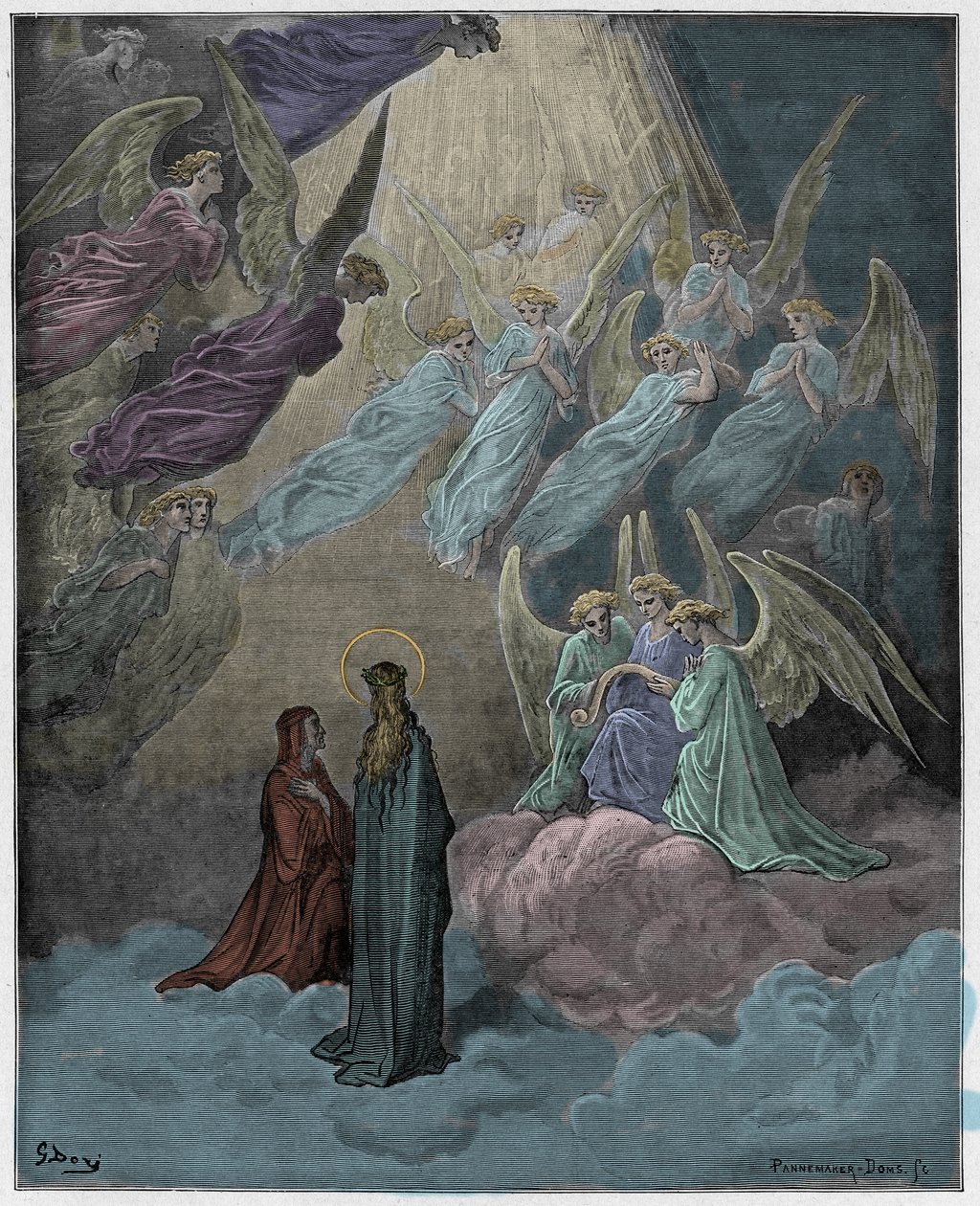 Paradiso, 21. ének: A világító lelkek énekelnek, illusztráció Dante Alighieri "Isteni színjátékából", 1885 alkotó: Gustave Dore