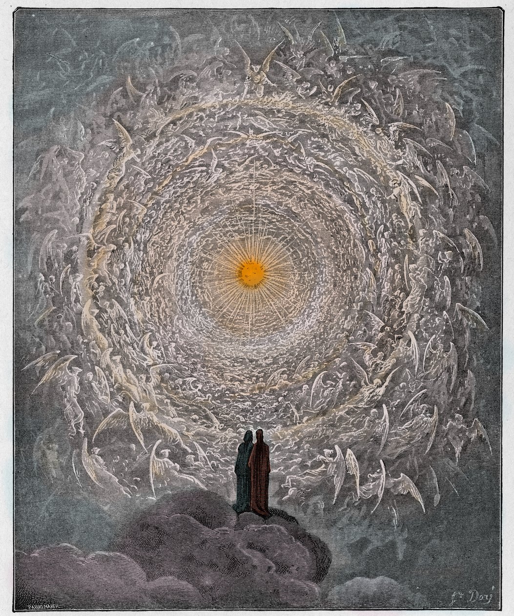 Paradiso, 31. ének: A szentek tömege rózsát formál az empirean alkotó: Gustave Dore