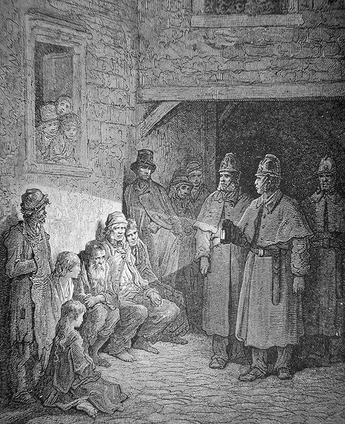 Rendőrök járőröznek a londoni Rookeryben, metszett Stephane Pannemaker (1847-1930) alkotó: Gustave Dore