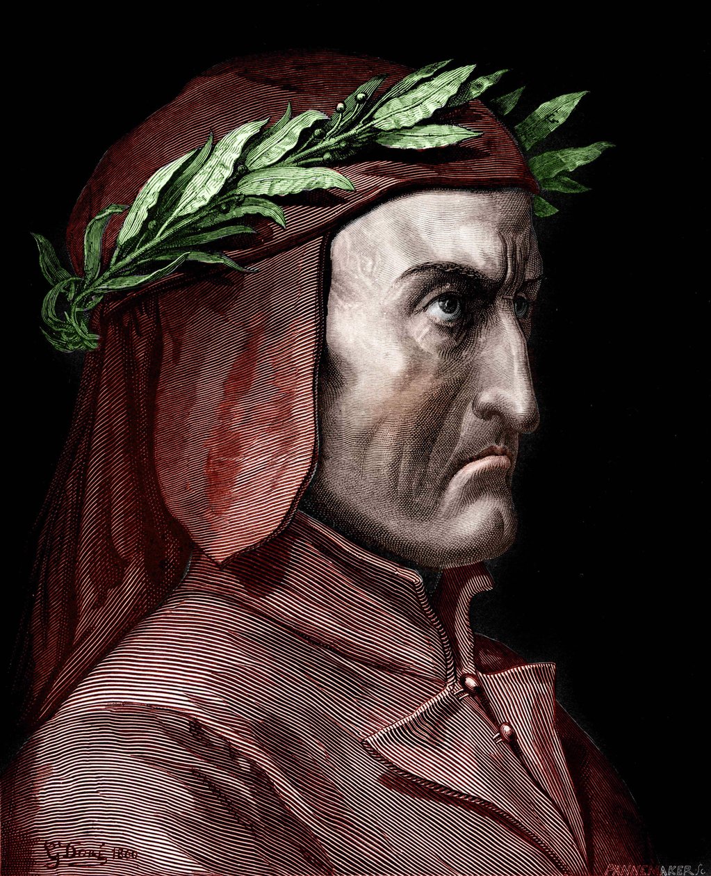 Dante Alighieri (1265-1321) olasz író portréja. Gustave Doré metszete 1860-ból. alkotó: Gustave Dore