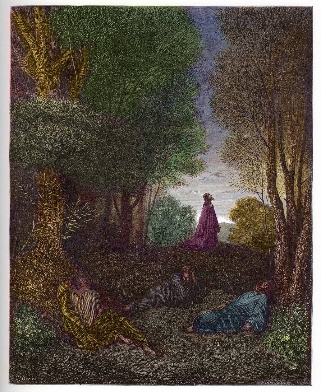 Jézus imája az olajfák kertjében - Jézus imája az olajfák kertjében - - gravírozás Gustave Dore (1832-1883) „The Bible illustree”-be - Metszet „A Dore Bibliából” alkotó: Gustave Dore