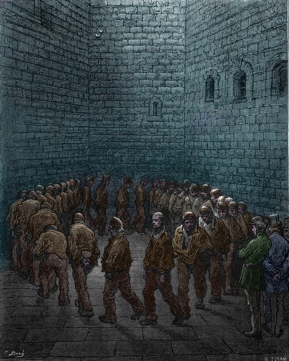 A londoni Westgate börtön udvarán köröző foglyok, Gustave Dore alkotó: Gustave Dore