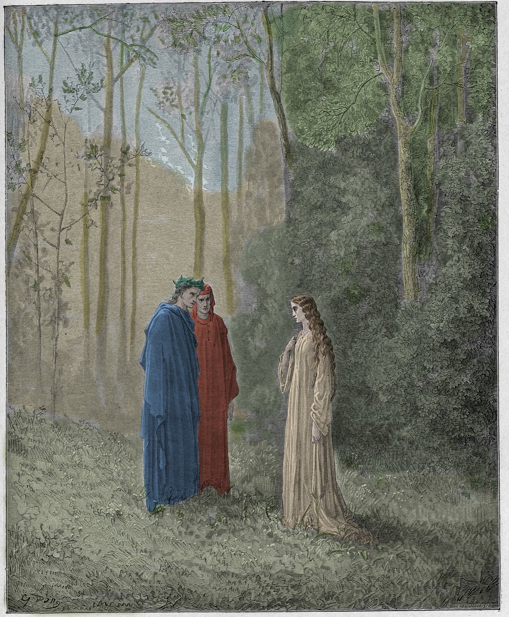 Purgatorio, 5. ének: Dante beszél Pia de Tolomei-vel alkotó: Gustave Dore