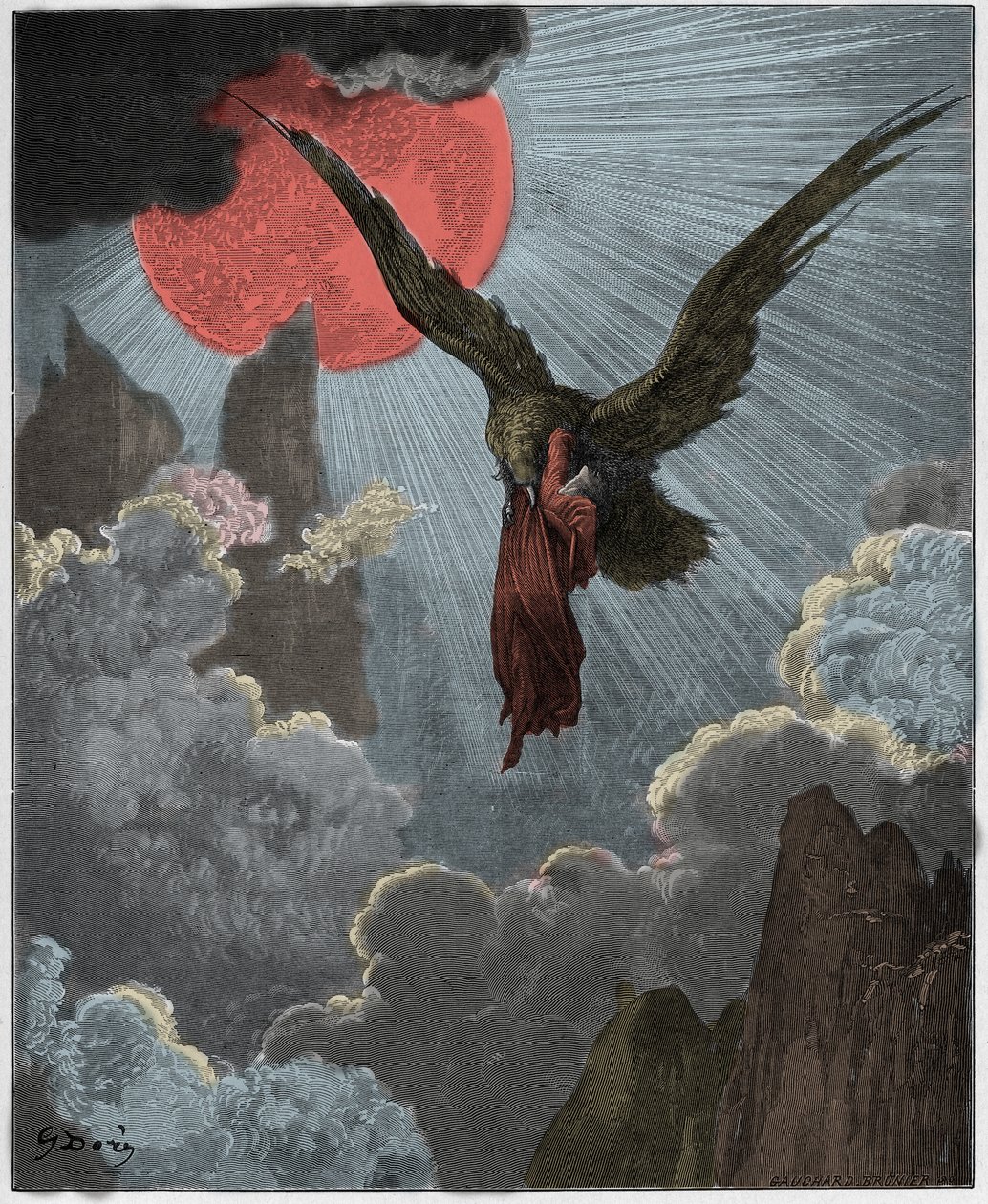 Purgatorio, 9. ének: Dantét álmában egy sas viszi el, illusztráció Dante Alighieri "Isteni színjátékából", 1885. alkotó: Gustave Dore