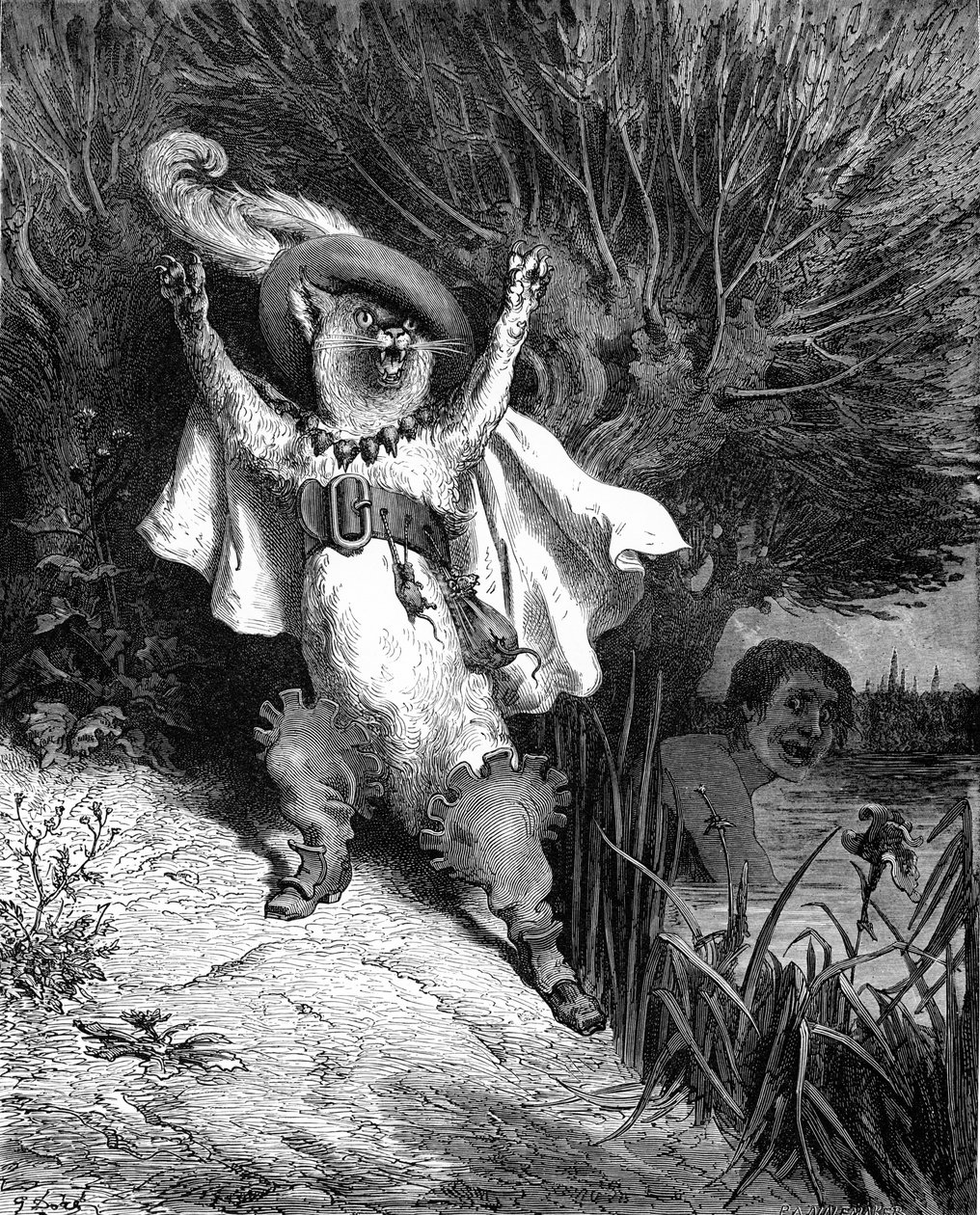 Csizmás cica, Gustave Doré metszete. alkotó: Gustave Dore