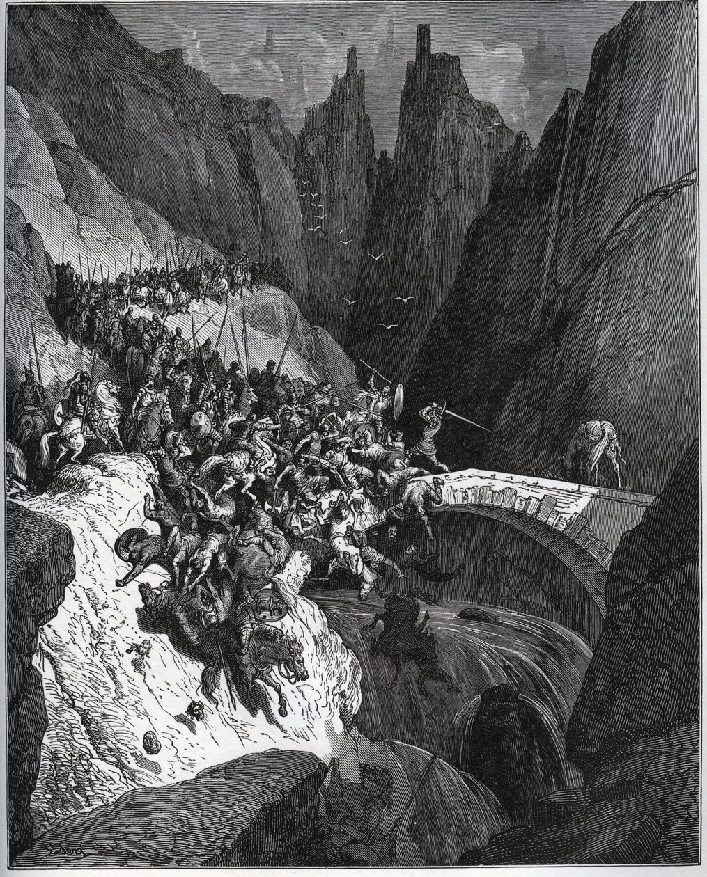 Recite des feats du chevalier Diego Garcia de Paredes - Miguel Cervantes (1547-1616) „Don Quijote de la Mancha” című művéből (Don Quijote) - Fametszet Gustave Dore rajza alapján alkotó: Gustave Dore