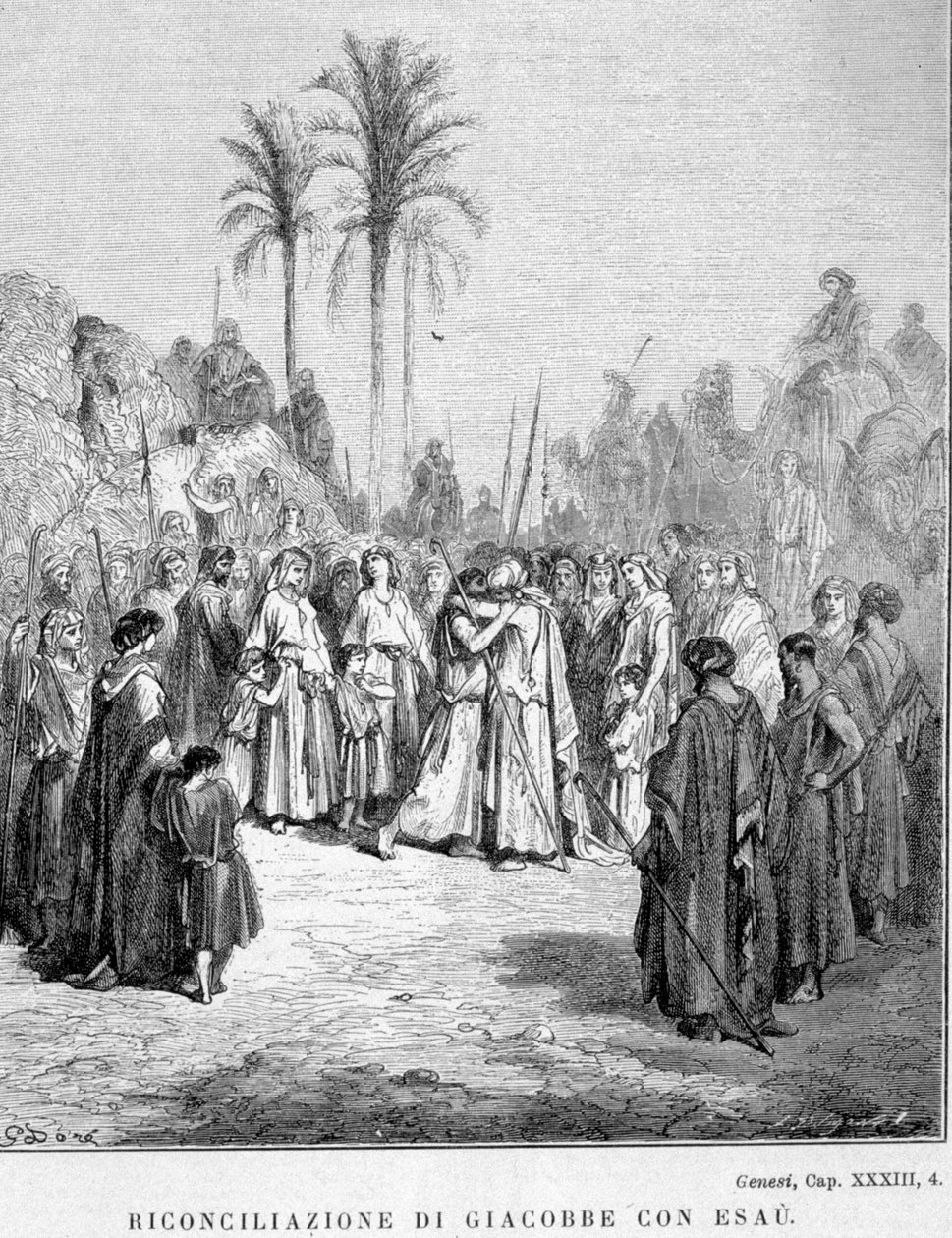 Jákob és Ézsau kibékülése. Genesis, XXXIII, 4. Gustave Doré illusztrációja. alkotó: Gustave Dore