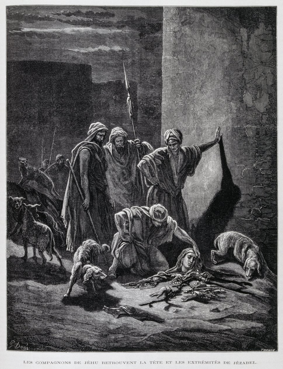 Jezabel királynő maradványai, miután kidobták a palota ablakaiból, illusztráció a Dore Bibliából. alkotó: Gustave Dore