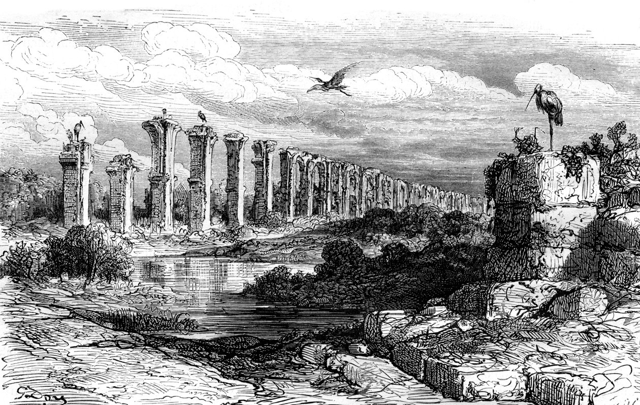 Római vízvezeték, Merida, Spanyolország, 19. század alkotó: Gustave Dore
