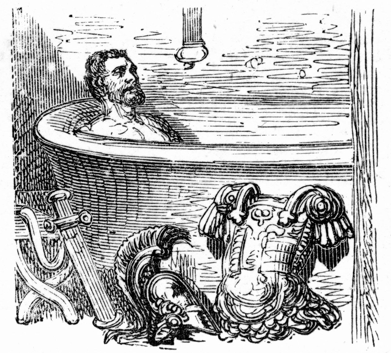 Római katona fürdik Bagneres de Bigorre termálfürdőjében: Gustave Dore metszete, amely Hippolyte Taine "Voyage aux Pyrenees" című könyvét illusztrálja, Hachette 1860. alkotó: Gustave Dore