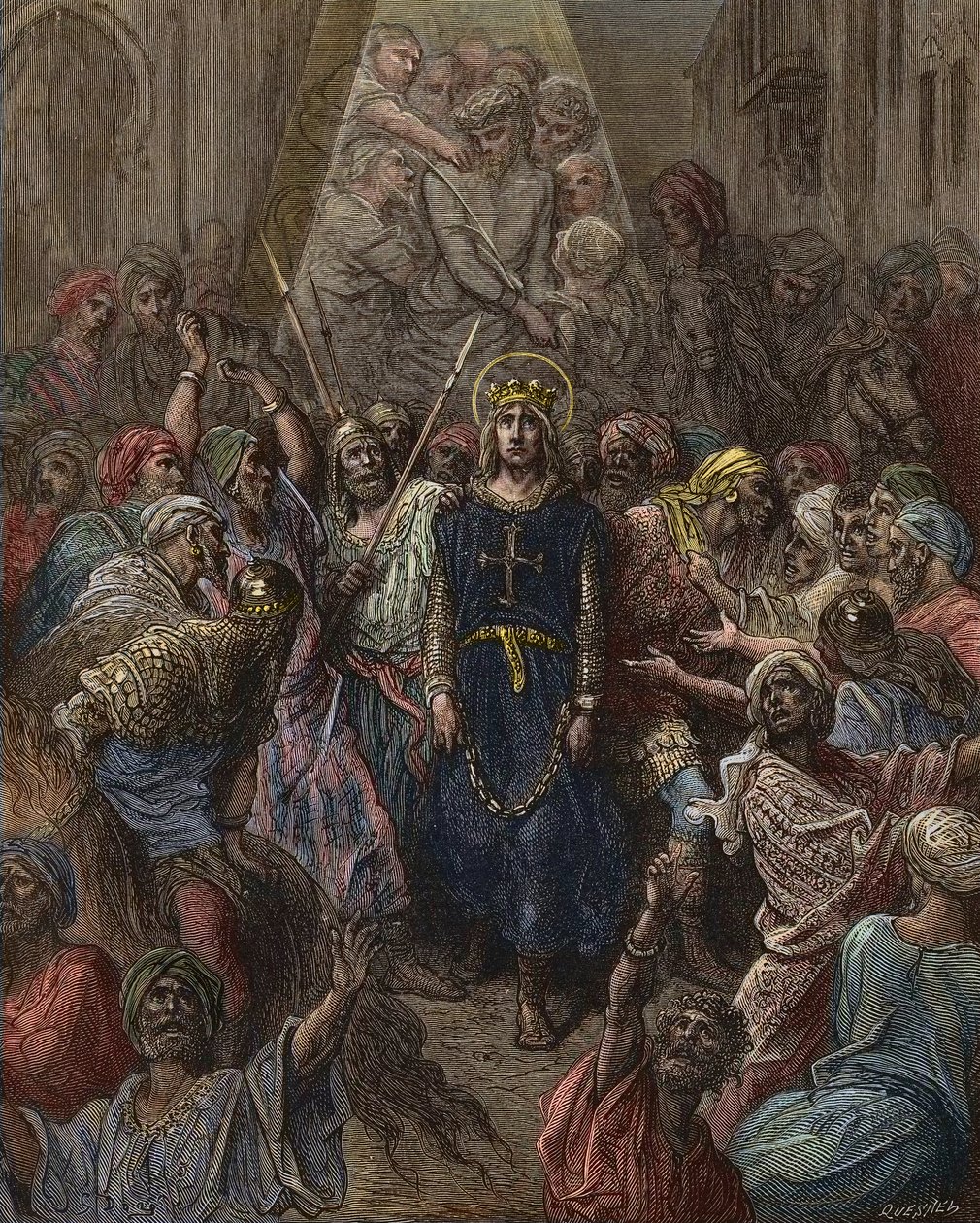 Szent Lajos fogságba esett Mansourában, a 7. keresztes hadjárat során 1250-ben - IX. Lajos király (1214-70) egyiptomi fogoly - Gustave Dore metszete - Joseph-Francois Michaud A keresztes hadjáratok történetéből alkotó: Gustave Dore