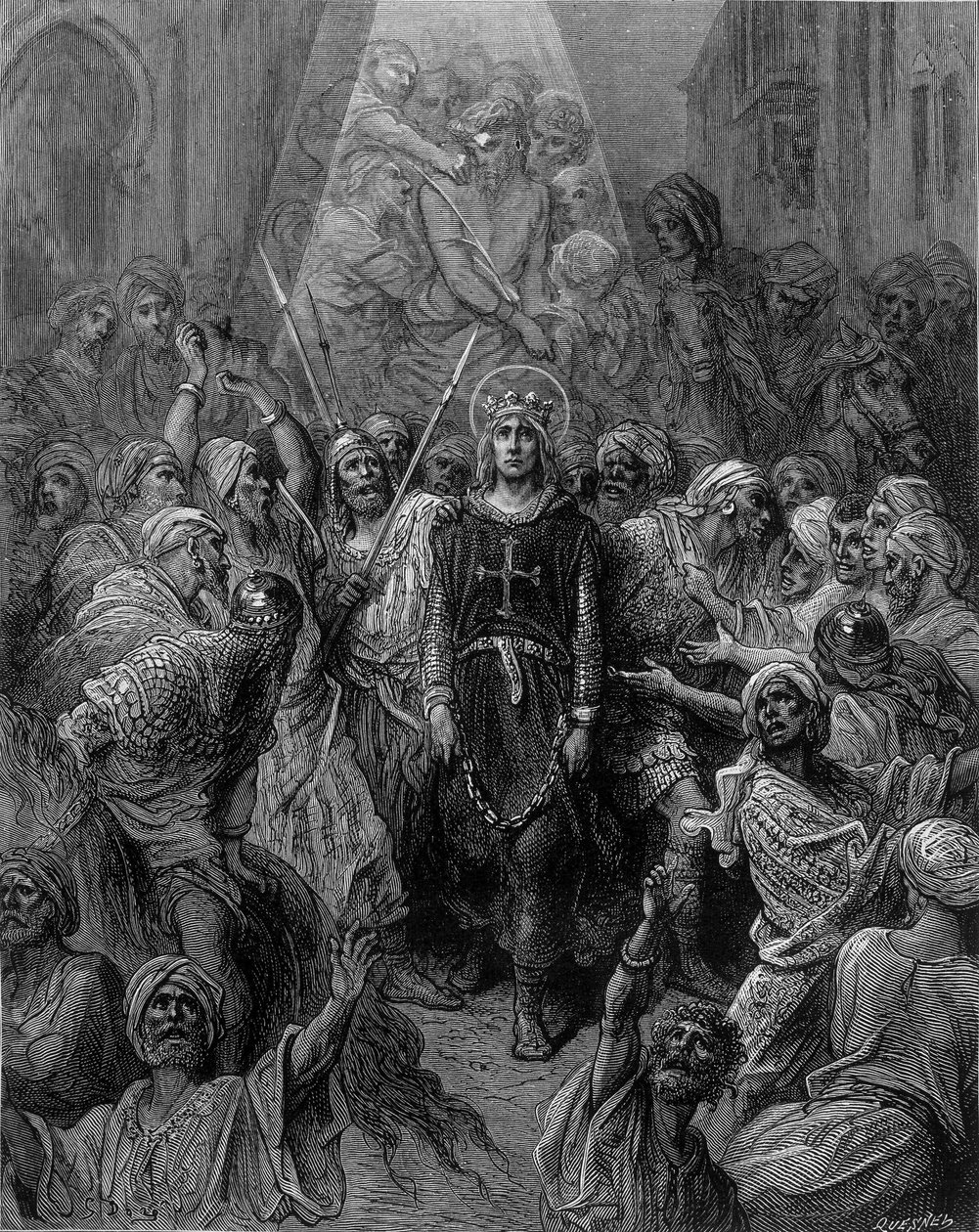 Szent Lajos fogságba esett Mansourában, az 1250-es 7. keresztes hadjárat során – Gustave Doré metszete alkotó: Gustave Dore