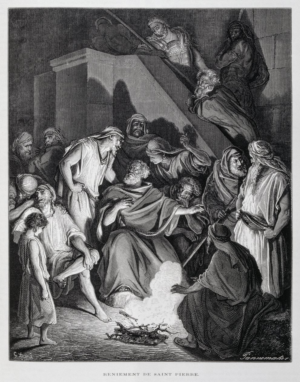 Szent Péter megtagadja Krisztust, Illusztráció a Dore Bibliából alkotó: Gustave Dore