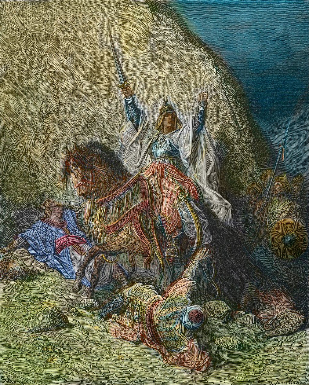 Csodálatos Szaladin - Szaladin király (1138-1193) (Salah al Din Yusuf al-Ayyubi (al Ayyubi) a muszlim erők parancsnoka a keresztes hadjáratok ellen - Gustave Dore 19. századi színes metszete - Joseph-Francois Michaud keresztes hadjáratai történetéből alkotó: Gustave Dore