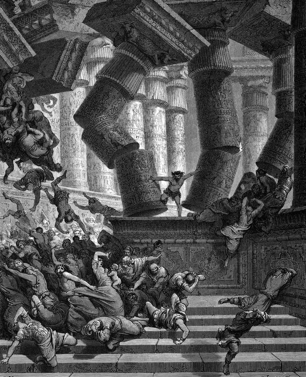 Sámson lerombolja Dagon templomát, 1866 alkotó: Gustave Dore