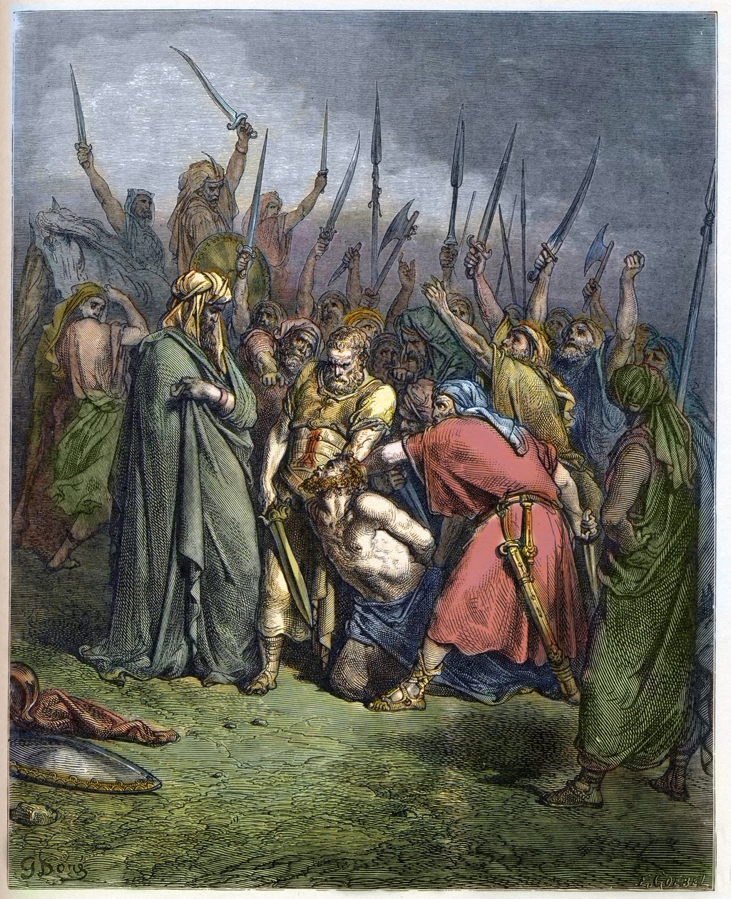 Sámuel megöli Agágot - Sámuel próféta lefejezte Agagot, az amalekiták királyát - - Gustave Dore (1832-1883) "" The Bible illustree" -be vésve - Metszet "" A Dore Bibliából"" alkotó: Gustave Dore