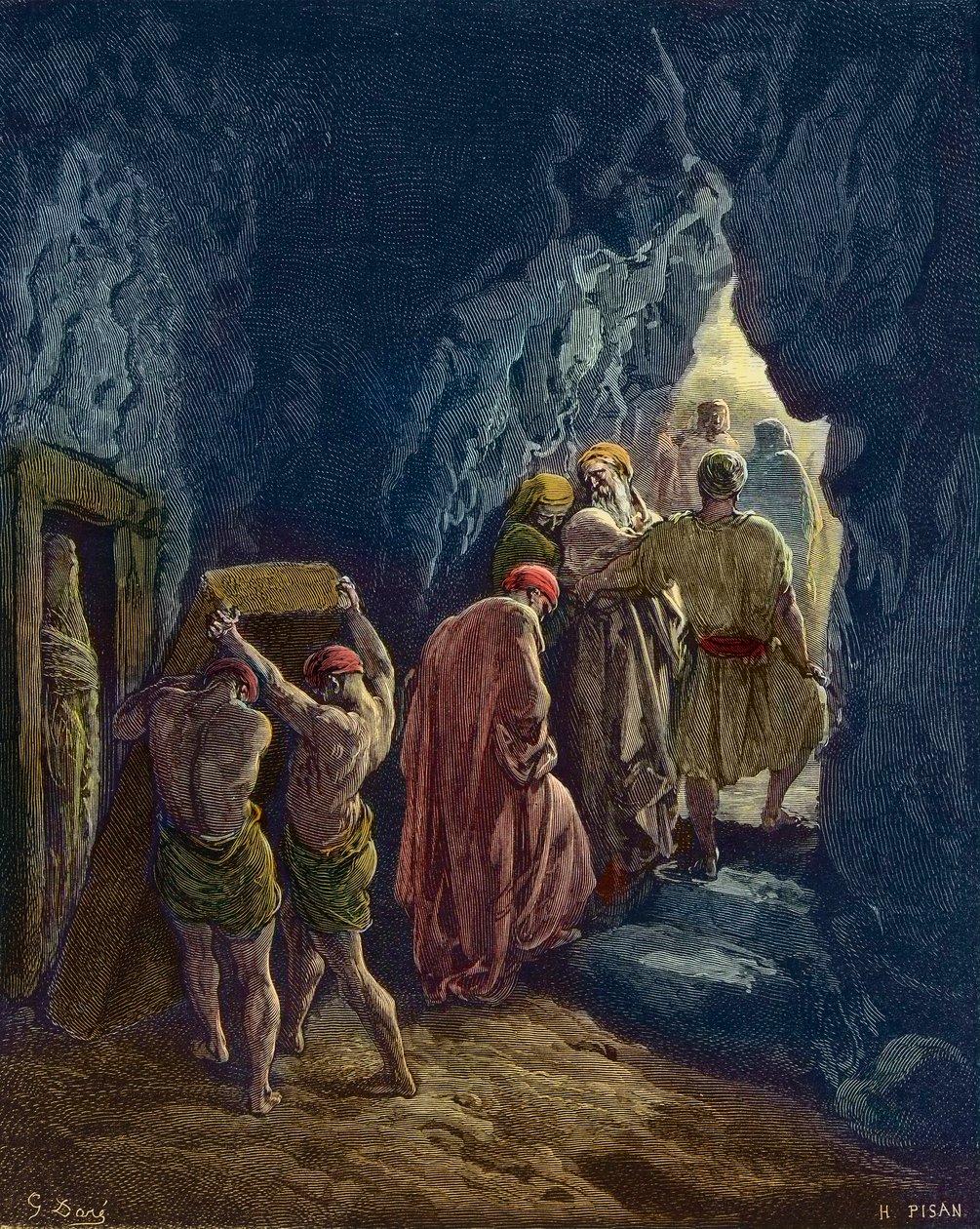 Sarah halála 127 éves - Ábrahám feleségének, Sarah temetése - - Gustave Dore metszet - későbbi színezés alkotó: Gustave Dore