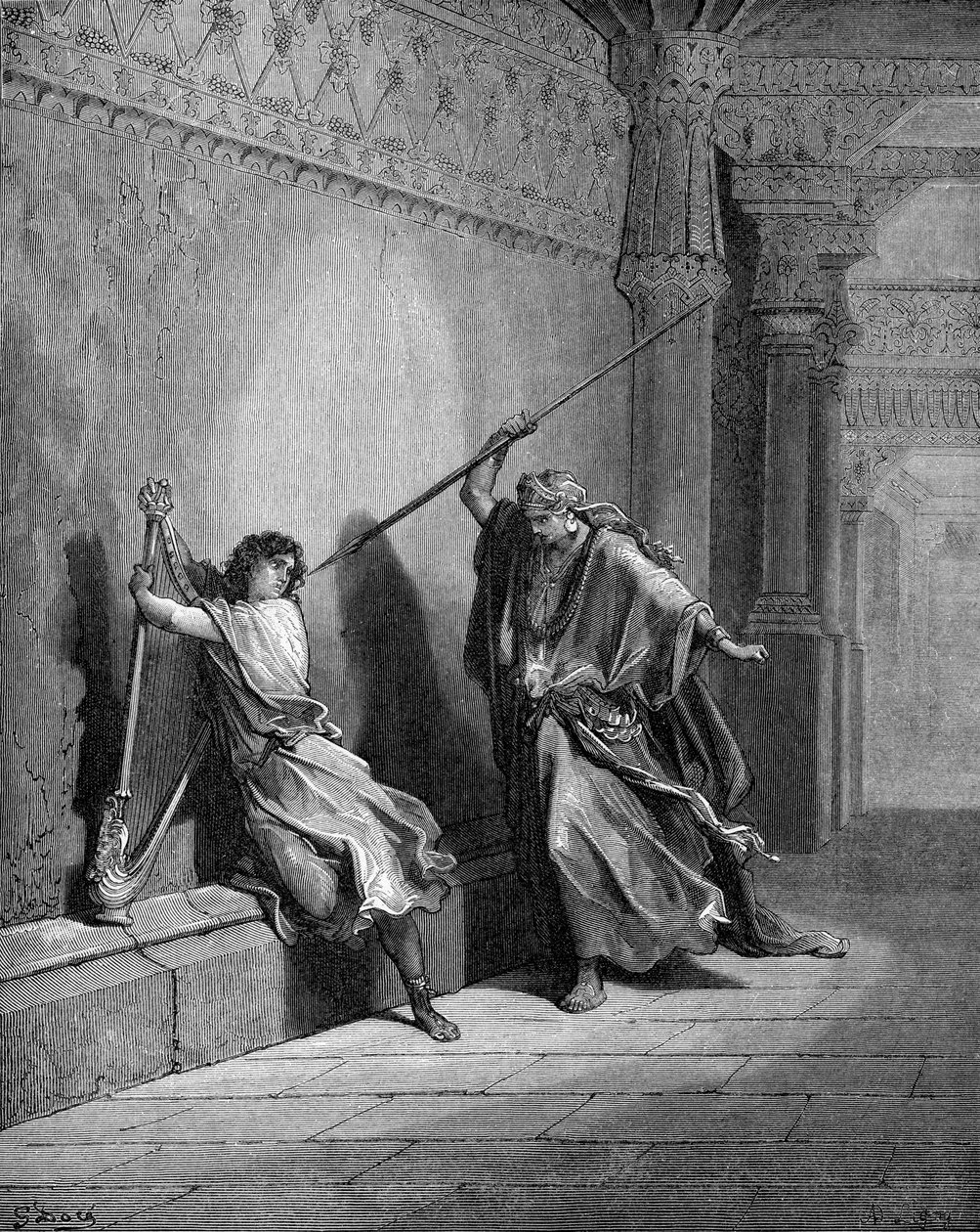 Saul megpróbálja megölni Dávidot alkotó: Gustave Dore
