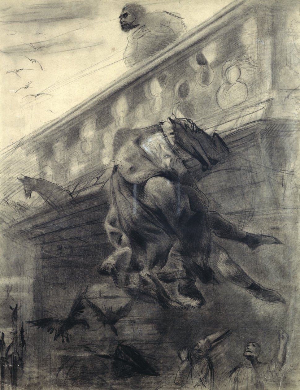 Jelenet Victor Hugo (1802-85) „Notre-Dame de Paris” című művéből (ceruza és kréta papíron) alkotó: Gustave Dore