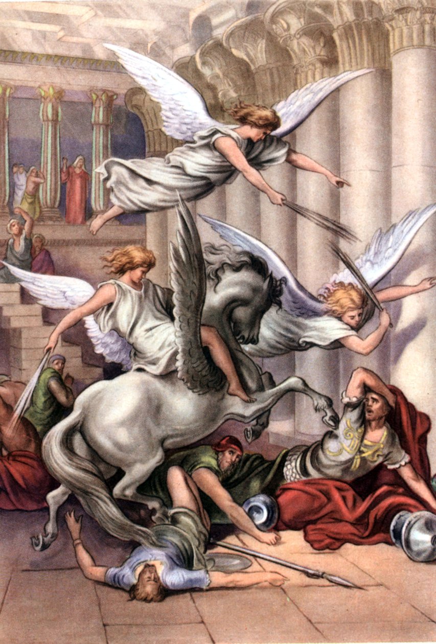 Bibliai ismeretterjesztő képeslapkészlet az 50-es években, a képzőművészet után készült: itt Gustave Dore "Heliodorus kiűzve a templomból" után alkotó: Gustave Dore