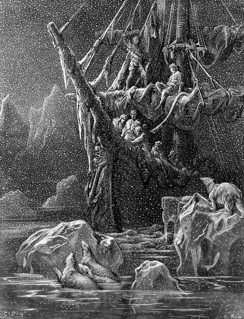 Hajó az Antarktiszon, jelenet S.T. „The Rime of the Ancient Mariner” című művéből. Coleridge, szerző: S.T. Coleridge, kiadó: Harper und Brothers, New York, 1876 (fametszet) alkotó: Gustave Dore