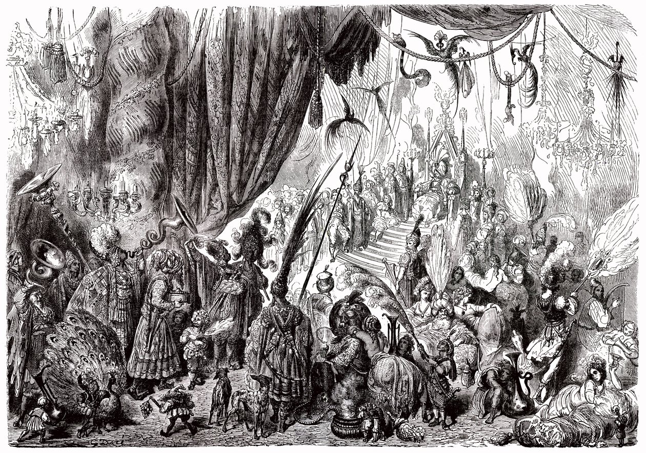 Szindbád a tengerész (Szindbád) - Az ezeregy (1001) éjszaka története - Gustave Dore illusztrációja - Maxwell kiadás 1865 - Hatodik utazás: Serendib király udvara alkotó: Gustave Dore