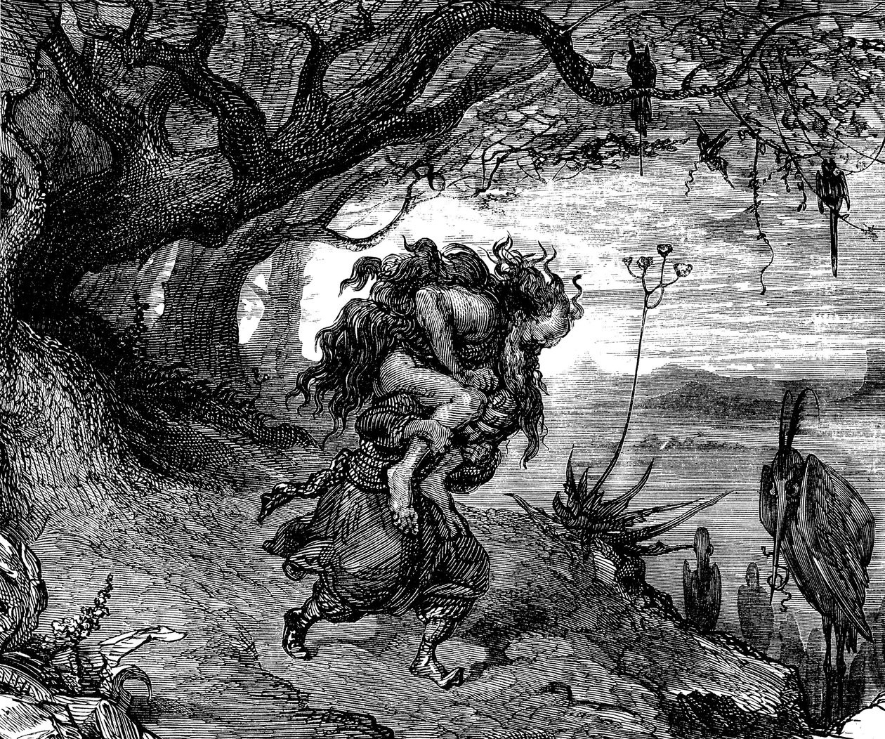 Szindbád a tengerész (Szindbád) - Az ezeregy éjszaka története (1001) - Gustave Dore illusztrációja (részlet) - Maxwell kiadás 1865 - Ötödik utazás: Szindbád kénytelen a vállán viselni egy öregembert, aki belekapaszkodik, és akitől nem tud többé megszabadu alkotó: Gustave Dore