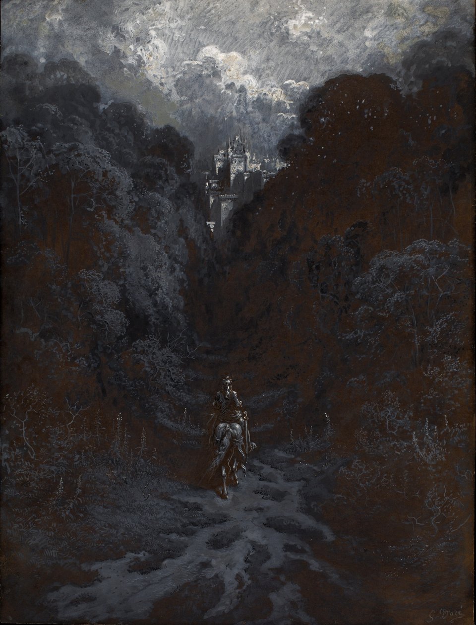 Sir Lancelot közeledik Astolat kastélyához alkotó: Gustave Dore