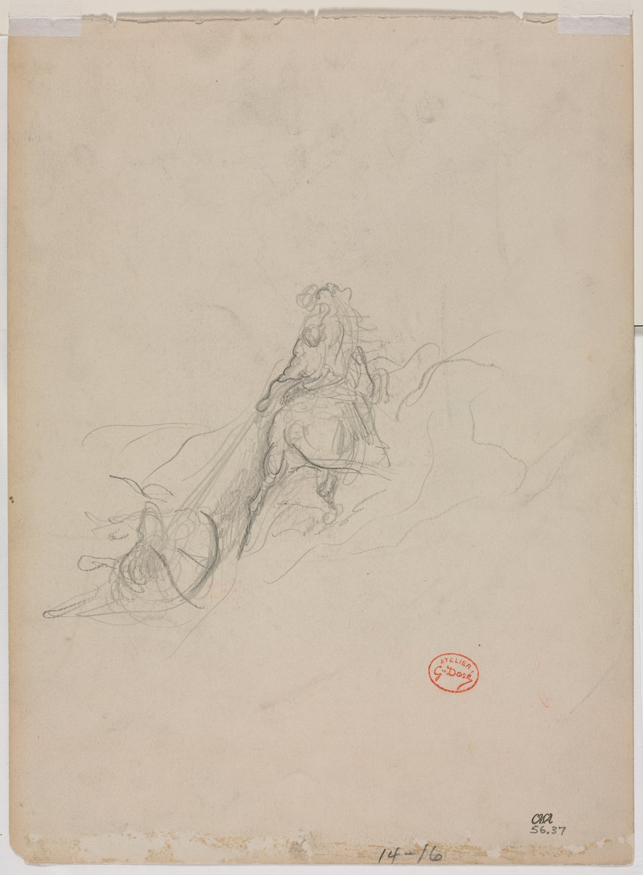 Vadászati jelenet vázlata (verso) alkotó: Gustave Dore