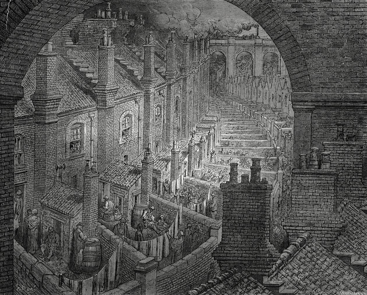 London nyomornegyedei, Gustave Dore metszete (1832-1883) alkotó: Gustave Dore