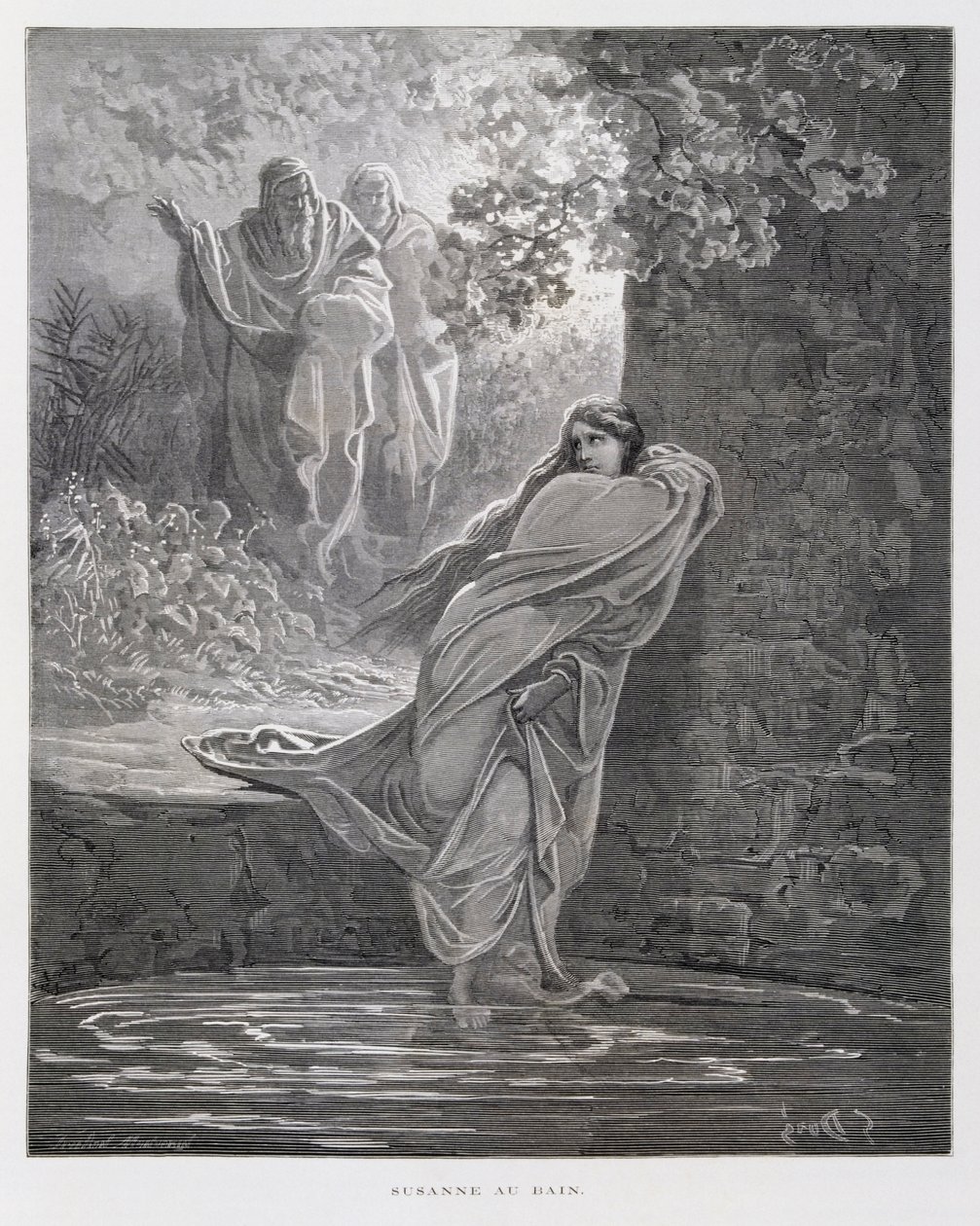 Susanna a fürdőben (Dán 13:1-26), illusztráció a Dore Bibliából. alkotó: Gustave Dore