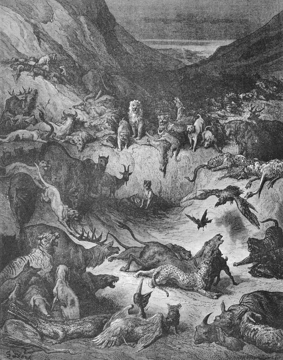A pestisben megbetegedett állatok, illusztráció La Fontaine meséihez alkotó: Gustave Dore
