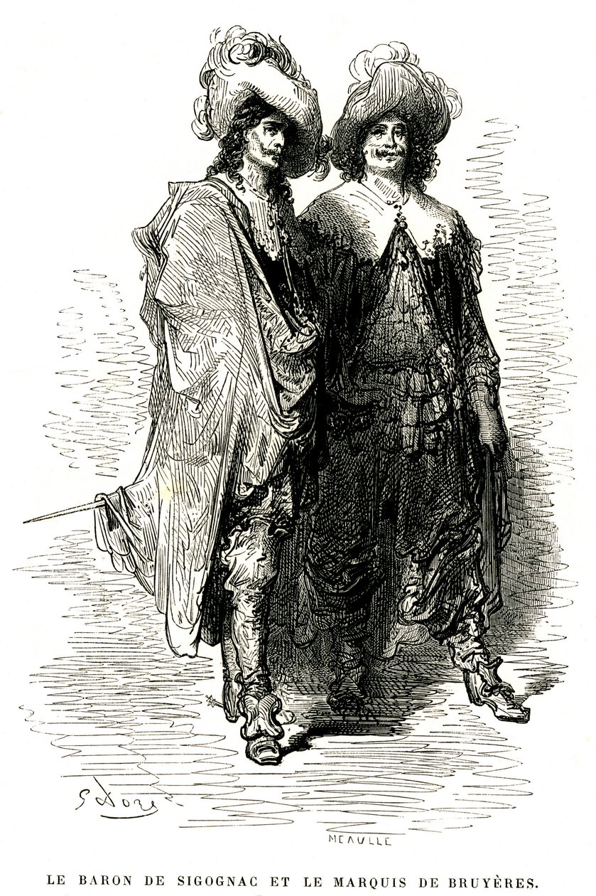Sigognac báró és Bruyeres márki. Gustave Dore metszete Theophile Gautier "Le capitaine Fracasse" című regényének illusztrációjához, Charpentier kiadás 1863. alkotó: Gustave Dore