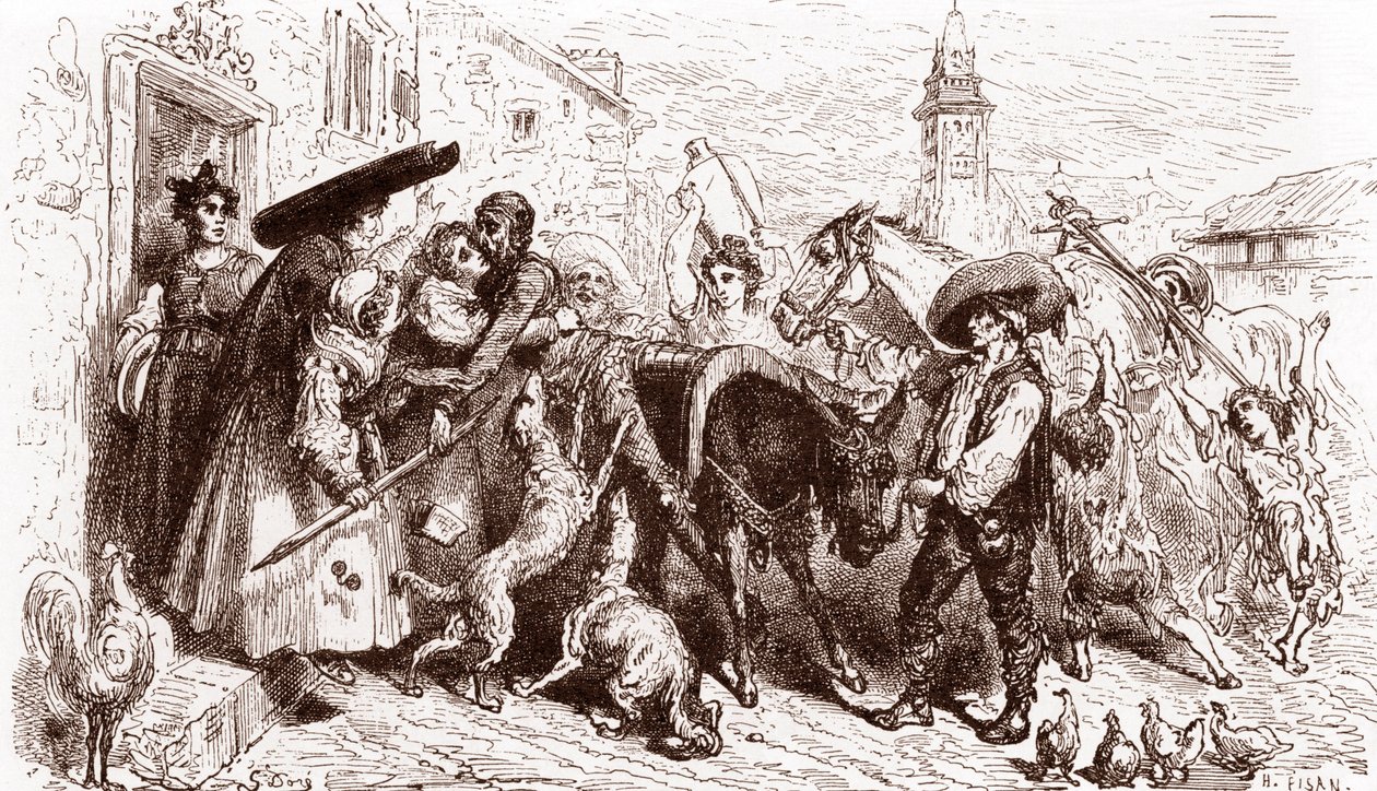 A ütött-kopott Quijote hazaérkezett Gustave Dore (1832-1883) metszete Miguel de Cervantes (1547-1616) „L