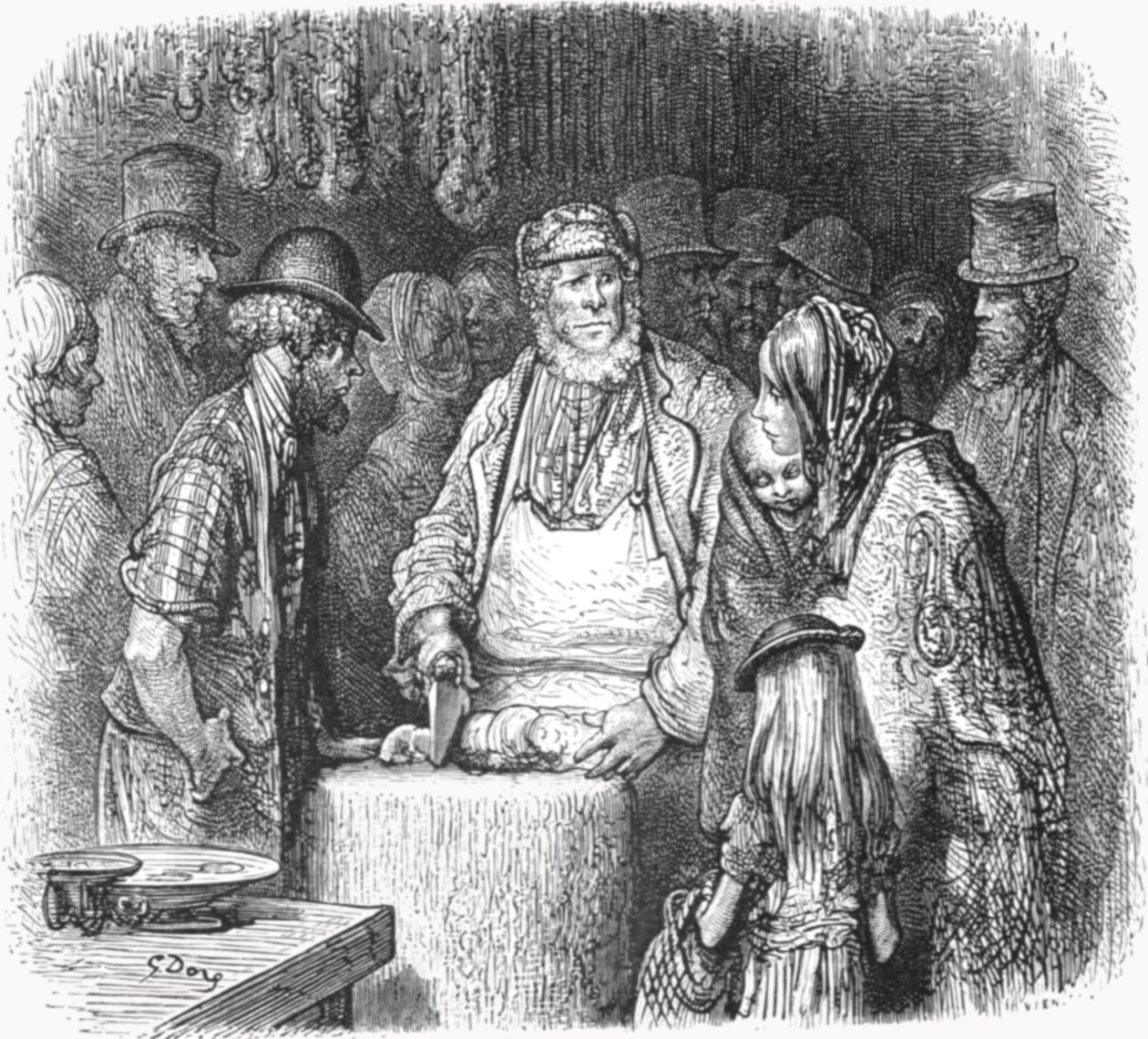 "The Butcher - Newport Market Alley", 1872. alkotó: Gustave Dore