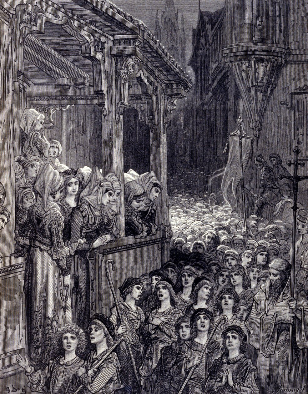 Gyermekkeresztes hadjárat: 1212-ben Németországban és Franciaországban született népi mozgalmak, amelyek paraszt származású emberek ezreit gyűjtöttek fiatal próféták mögé, akik Istentől kiválasztottnak hirdették magukat, hogy elmenjenek és megszabadítsák J alkotó: Gustave Dore
